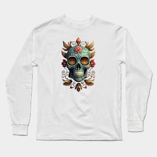 Sugar Skull Dia de los Muertos Mexican Day Of The Dead Tattoo Art Culture Punk Rock Goth Skeleton Long Sleeve T-Shirt